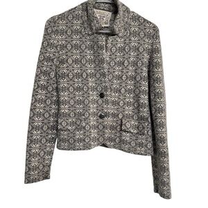 Chelsea And Violet Jacket LambsWool Nordic Fair Isle Pattern Pockets Size S Gray